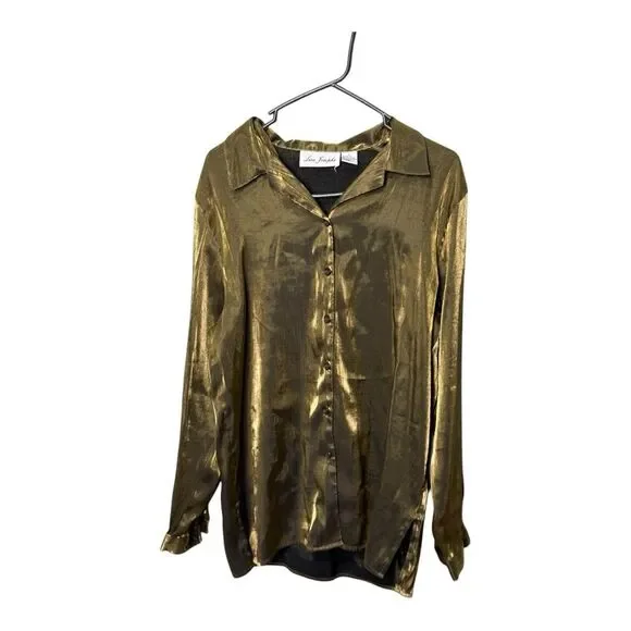 Vintage Lisa Joseph’s iridescent gold button down large blouse rayon ble… - Picture 3 of 6